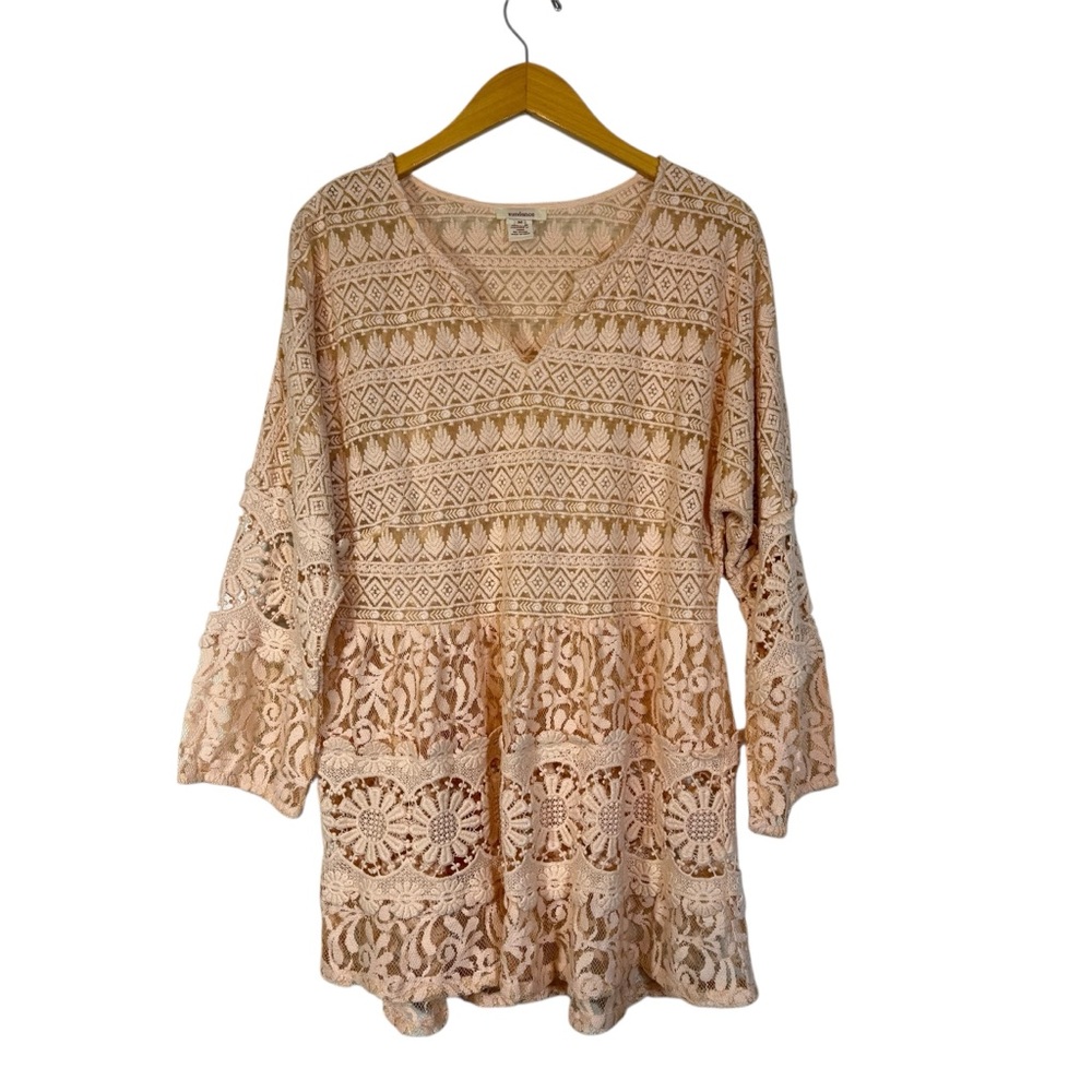 Sundance Victorian‎ Essence Crochet and Lace Tunic Top in Blush Pink Sz M Boho